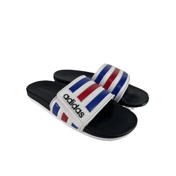 Adidas Adilette Mens Slide Sandals - Black & White w/Blue and Red Stripes sz 8 - Picture 1 of 8